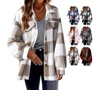 Generico Winter Coats for Women 2025 Warm Fuzzy Fleece Zip Up Plaid Hooded Jacket Casual Comfort Long Sleeve Fluffy Hoodie (khaki, 2XL)