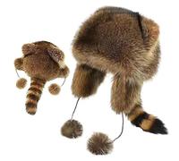 Generico Winter Cute Raccoon Plush Hats, Racoon Hat with Tail, Adjustable Size for Cold Weather Hat for Men Women (Brown,M)