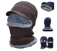 Generico Winter Duo Hat - Plush Thermal Lined,Full Coverage Blocking Knitted Hats,Cozy Head Winter Beanie with Brim 4 Wearing Options (Khaki)