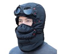 Generico Winter Thermal Hat with Glasses, Winter Windproof Face Mask with Goggles, Winters Trapper Hat with Goggles (Black)