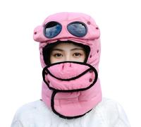 Generico Winter Thermal Hat with Glasses, Winter Windproof Face Mask with Goggles, Winters Trapper Hat with Goggles (Pink)