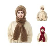 Generico Winter Versatile Knitted Hooded Scarf for Women, Integrated Ear Protection Windproof Cap Scarf Elastic Knitting Thick (khaki,Taglia unica)