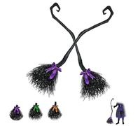 Generico Witch Broom with 3 Colorful Ribbon, Halloween Witch Broom, for Halloween decotations Cosplay Supplies Costume Party Prop (2PCS)