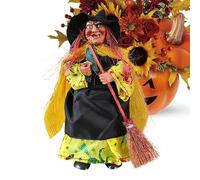 Generico Witch Figurine, Vintage Halloween, 3.15x2.36x6.5 Inches with Broom Versatile Display Options, Spooky Home Decor, Statue Ornament for Dorm, Living Room, Party, Bookshelf, Fireplace and Porch