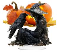 Generico Witchy Desk Ornament, 2D Acrylic Gothic Witch Crow Sign 5.91x5.91x0.39 Inches, Flat Halloween Tabletop Decoration, Spooky Decor for Dorm Nightstand Studio Shelf Bathroom Bedroom Kitchen Car