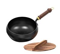 Generico Wok Cinese Con Manico In Legno Da 24 Cm, Wok In Ghisa Con Coperchio, Pentola In Ferro Per Fornelli Elettrici, Cinese Senza Rivestimento Chimico, Padella In Ghisa Fatta A Mano, Diametro