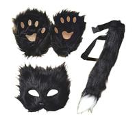 Generico Wolf Masque, Faux Alpha Cosplay Mask, 7.87x7.87 Inches Half Face Cover & Furry Paw Tail Set, Costume Kit for Halloween, Birthdays, Holiday, Parties, Events, Occasions and Outdoors