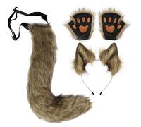 Generico Wolf Ohren, Schwanz und Handschuh Set - Breites Anwendungsspektrum Flauschiges Kostümzubehör für Kinder undd Erwachsene - Tierverkleidung fürr Fasching, Halloween, Cosplay oder Mottoparty
