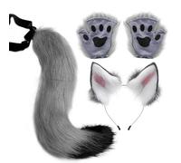 Generico Wolf Ohren, Schwanz und Handschuh Set - Breites Anwendungsspektrum Flauschiges Kostümzubehör für Kinder undd Erwachsene - Tierverkleidung fürr Fasching, Halloween, Cosplay oder Mottoparty
