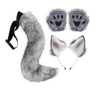 Generico Wolf Ohren, Schwanz und Handschuh Set - Breites Anwendungsspektrum Flauschiges Kostümzubehör für Kinder undd Erwachsene - Tierverkleidung fürr Fasching, Halloween, Cosplay oder Mottoparty