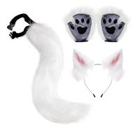 Generico Wolf Ohren, Schwanz und Handschuh Set - Breites Anwendungsspektrum Flauschiges Kostümzubehör für Kinder undd Erwachsene - Tierverkleidung fürr Fasching, Halloween, Cosplay oder Mottoparty