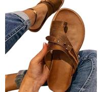 Generico Women Comfy Sandal Big Toe Correction Sandal Orthopedic Bunion Corrector Summer Sandals PU Leather Platform Flat Sole Beach Shoes (Brown, 40)