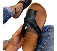 Generico Women Comfy Sandal Big Toe Correction Sandal Orthopedic Bunion Corrector Summer Sandals PU Leather Platform Flat Sole Beach Shoes (Black, 40)