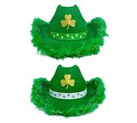 Generico Women Green Cowboy Hat With Shamrock Pattern Adjustable Western Party Costume Accessory | Country Festival Trucker Cowgirl Style Hat For St Patrick Theme Dress Up Decorations
