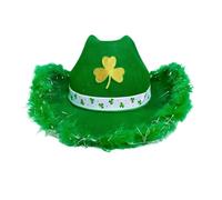 Generico Women Green Cowboy Hat With Shamrock Pattern Adjustable Western Party Costume Accessory | Country Festival Trucker Cowgirl Style Hat For St Patrick Theme Dress Up Decorations