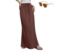Generico Women Linen Maxi Skirts, Elastic Waist Drawstring Long Flowy Skirts, Lightweight Boho Long Skirt Vacation Beach Clothes