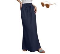 Generico Women Linen Maxi Skirts, Elastic Waist Drawstring Long Flowy Skirts, Lightweight Boho Long Skirt Vacation Beach Clothes