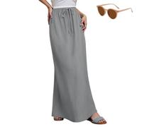 Generico Women Linen Maxi Skirts, Elastic Waist Drawstring Long Flowy Skirts, Lightweight Boho Long Skirt Vacation Beach Clothes