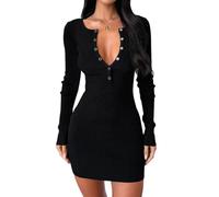 Generico Women Long Sleeve Sweater Dress, Autumn And Winter Ribbed Stretch Knit Mini Dresses, for Daily Wear, Work, Date, Club, Cocktail Party (Black,M)