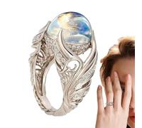 Generico Women Moonstone Rings - Alloy, Fashionable Moonstone Ring, Long-Lasting | Creative Design Charming Moon Stone Rings for Women Girls, Silver for Birthday, Wedding