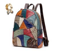 Generico Women Multicolor Pattern Leather Backpack,Fashion Diamond Geometric Checkered Backpack,Multipocket Waterproof Casual Daypack