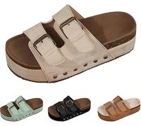 Generico Women Platform Sandals Cork Wedge Clogs Open Toe Slip On Adjustable Buckle Arch Support Wide Width Chunky Slides Summer Beach Mules (khaki,43)