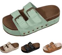 Generico Women Platform Sandals Cork Wedge Clogs Open Toe Slip On Adjustable Buckle Arch Support Wide Width Chunky Slides Summer Beach Mules (green,38)