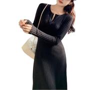 Generico Women Ribbed Knit Maxi Dress Long Sleeve V Neck, Bodycon Sweater Dress, Slim Fit A-Line Long Dres Party Clubwear, Button Vintage Classic A-Line Graceful Vestidos (Black,S)