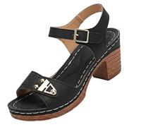 Generico Women’s Chunky Block Heel Sandals Open Toe Adjustable Ankle Strap Comfortable Summer Beach Casual Dressy Wedge Shoes (black,43)