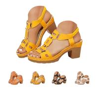 Generico Women’s Orthopedic Chunky Heel Sandals, Platform Slingback Open Toe Ankle Strap, Comfortable Wide Width Non-Slip Summer Dress Walking Shoes (yellow,36)
