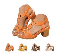 Generico Women’s Orthopedic Chunky Heel Sandals, Platform Slingback Open Toe Ankle Strap, Comfortable Wide Width Non-Slip Summer Dress Walking Shoes (orange,39)