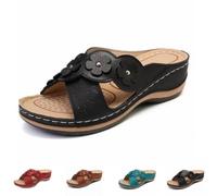 Generico Women’s Orthopedic Wedge Sandals with Arch Support, Flower Slide Platform Sandals, Cushioned Slip On Walking Shoes, Comfortable Summer Beach Indoor Outdoor Slippers (black,38)