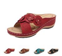 Generico Women’s Orthopedic Wedge Sandals with Arch Support, Flower Slide Platform Sandals, Cushioned Slip On Walking Shoes, Comfortable Summer Beach Indoor Outdoor Slippers (red,36)