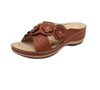Generico Women’s Orthopedic Wedge Sandals with Arch Support, Flower Slide Platform Sandals, Cushioned Slip On Walking Shoes, Comfortable Summer Beach Indoor Outdoor Slippers (brown,41)