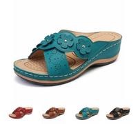 Generico Women’s Orthopedic Wedge Sandals with Arch Support, Flower Slide Platform Sandals, Cushioned Slip On Walking Shoes, Comfortable Summer Beach Indoor Outdoor Slippers (blue,36)