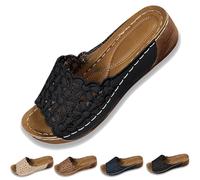 Generico Women’s Orthopedic Wedge Sandals with Breathable Floral Straps, Non-Slip Arch Support & Adjustable Toe Clasp, 2025 Trendy Walking Shoes (Black,43)