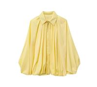 Generico Women’s Puffed Bomber Jacket, Jackets for Women, Casual Batwing Sleeve Lapel Collar Zip Shirts (Yellow,L)