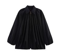 Generico Women’s Puffed Bomber Jacket, Jackets for Women, Casual Batwing Sleeve Lapel Collar Zip Shirts (Black,M)