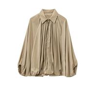 Generico Women’s Puffed Bomber Jacket, Jackets for Women, Casual Batwing Sleeve Lapel Collar Zip Shirts (Khaki,S)