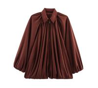Generico Women’s Puffed Bomber Jacket, Jackets for Women, Casual Batwing Sleeve Lapel Collar Zip Shirts (Claret,M)