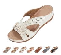 Generico Women’s Wedge Sandals 2026 - Orthopedic Arch Support Open Toe Floral Slip On Platform Sandals for Women, Comfortable Dressy Casual Summer Walking Beach Slides (white,38)