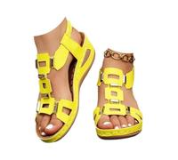 Generico Women’s Wedge Sandals Low Heel Platform Sandals for Women Elastic Ankle Strap Open Toe Slip On Comfortable Lightweight Dressy Summer Casual Slingback (yellow,41)