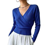 Generico Women’s Wrap V Neck Sweater, Long Sleeve Fitted Knit Pullover Top | Soft stretchy wrap sweater with a crossover V-neck and fitted waist for work, casual wear