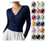 Generico Women’s Wrap V Neck Sweater, Long Sleeve Fitted Knit Pullover Top | Soft stretchy wrap sweater with a crossover V-neck and fitted waist for work, casual wear