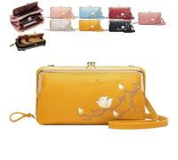 Generico Women Sling Cross-Body Wallet with Mobile Cell Phone Holder, Embroidery Cell Phone Handbags with Card Slots (Yellow 2)