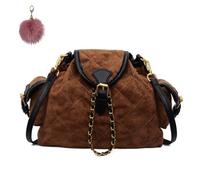 Generico Women Suede Backpack,Stylish Casual Soft Shoulder Bag,Quilted Design Retro Large Capacity Satchels with Gold Chain