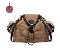 Generico Women Suede Backpack,Stylish Casual Soft Shoulder Bag,Quilted Design Retro Large Capacity Satchels with Gold Chain