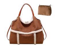 Generico Women Suede Tote With Faux Lamb Wool Lined, with Brown coin purse, for work commuting and travel (Brown)