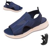 Generico Women Wide Fit Sandals Comfortable Orthopedic Platform Walking Sport Slides with Arch Support Breathable Mesh Shoes (Blue,36)