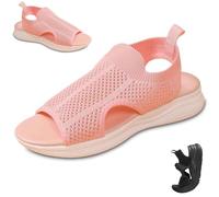 Generico Women Wide Fit Sandals Comfortable Orthopedic Platform Walking Sport Slides with Arch Support Breathable Mesh Shoes (Light Pink,36)